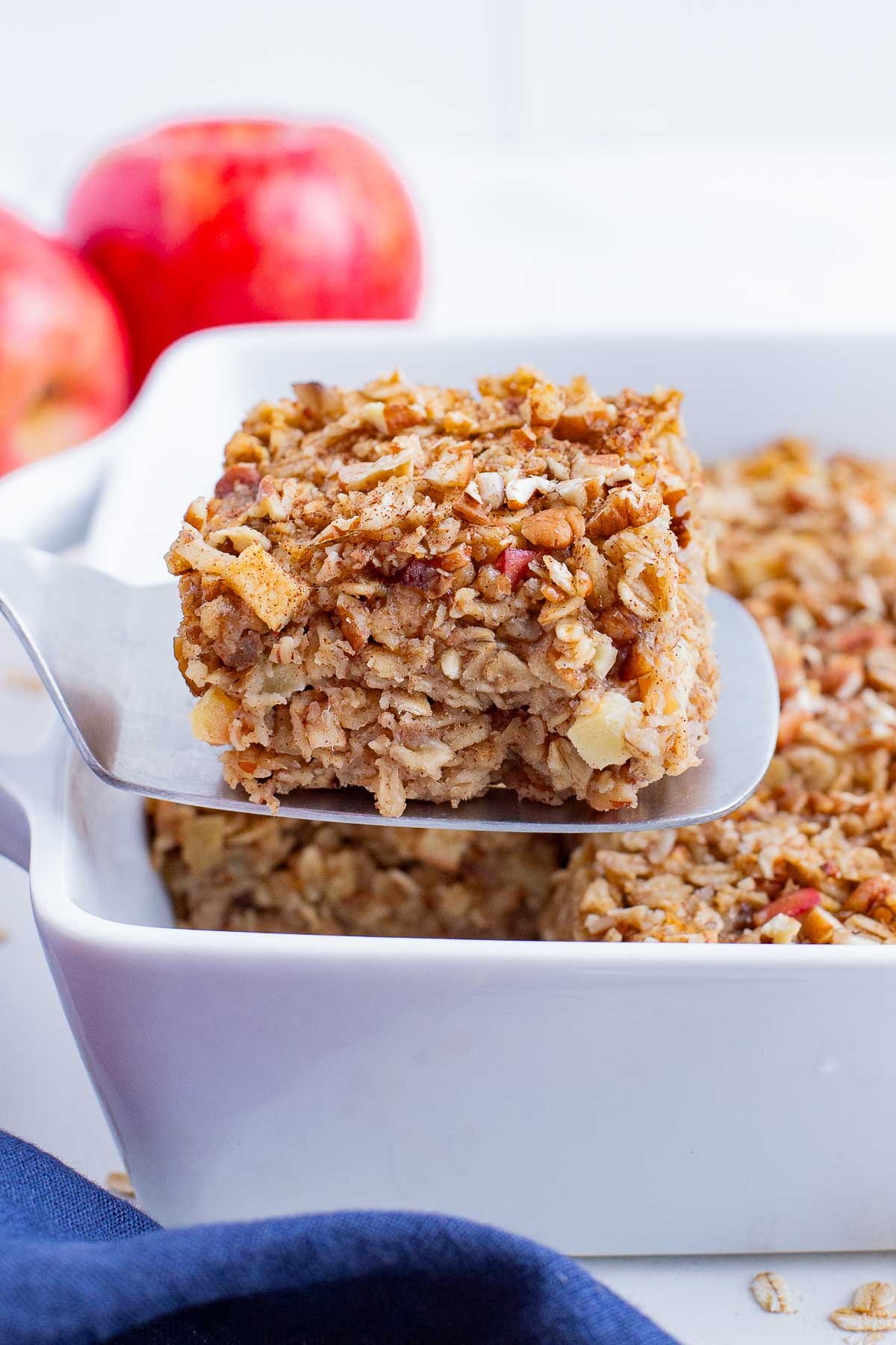 Baked apple oatmeal is a healthy and filling breakfast you can make ahead of time.