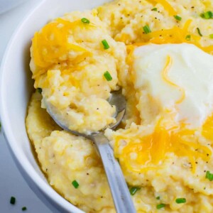 Creamy and cheesy Southern grits are a delicious side dish.