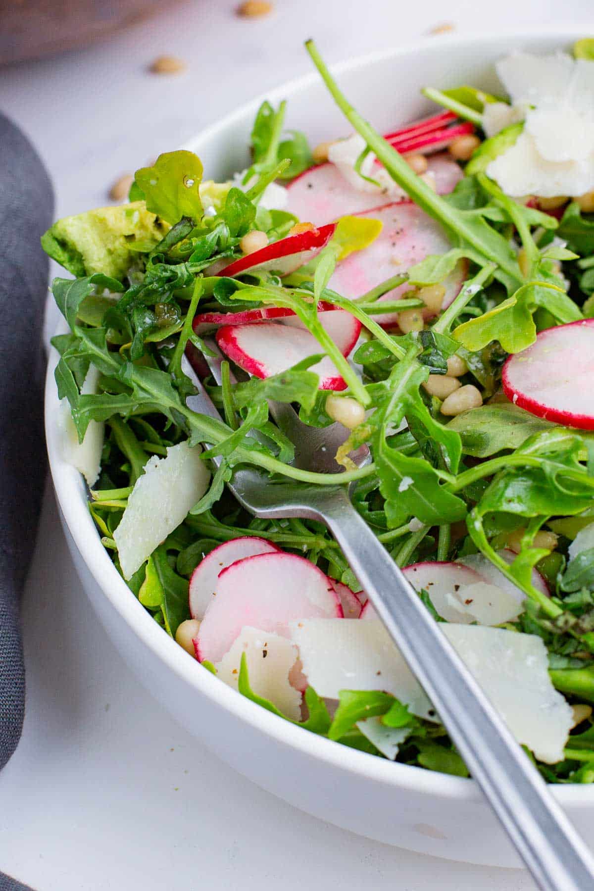 Lemon arugula salad is a fresh and healthy side that is perfect all summer long.