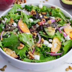 Peach salad is perfect for a summer bbq or picnic.