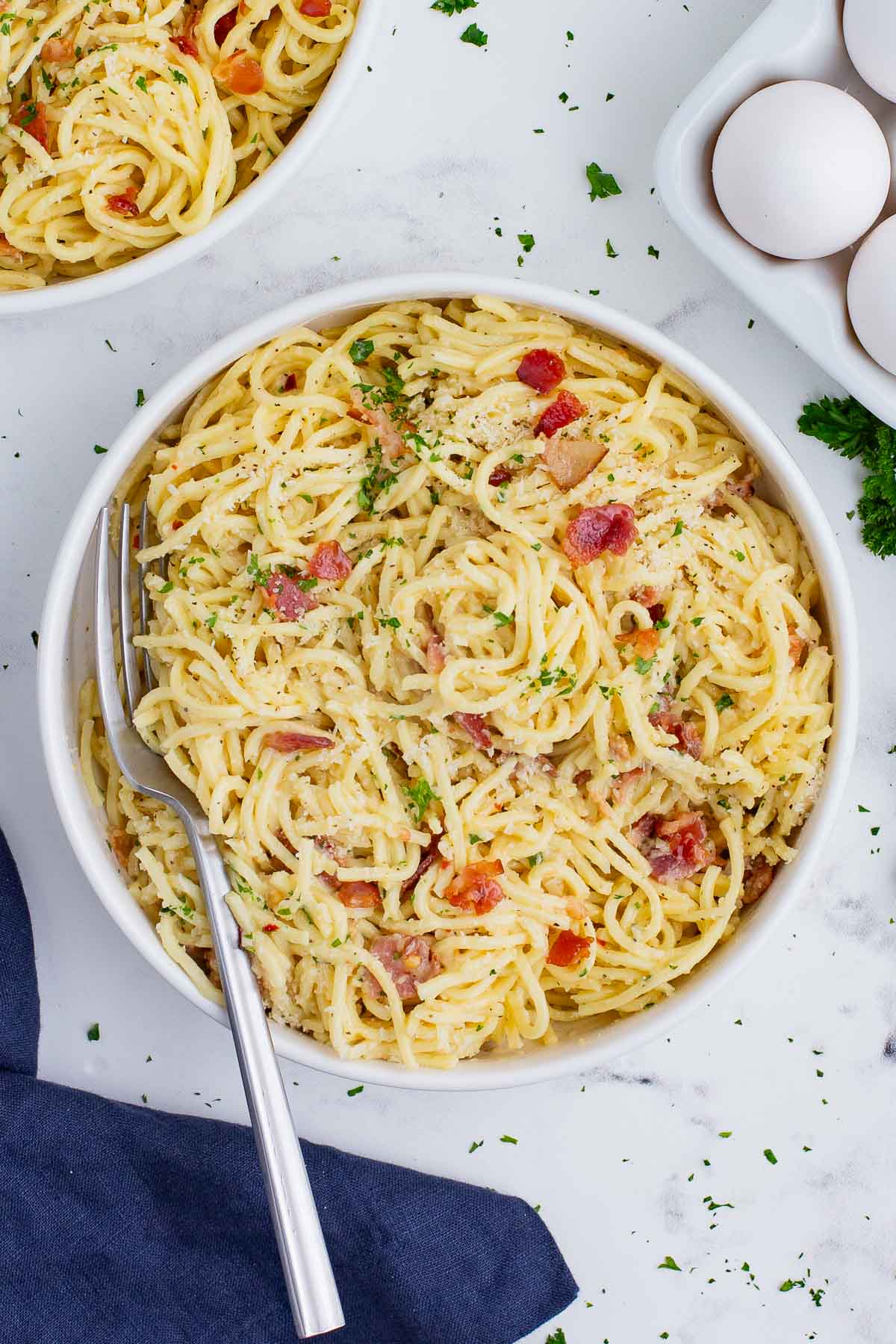 Pasta carbonara is a quick and easy dinner dish full of flavor.