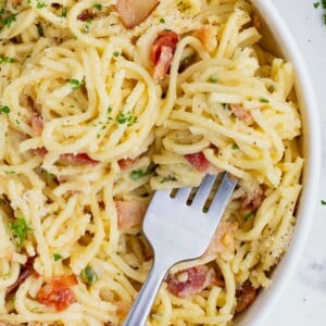 Pasta carbonara is a quick and easy dinner dish full of flavor.