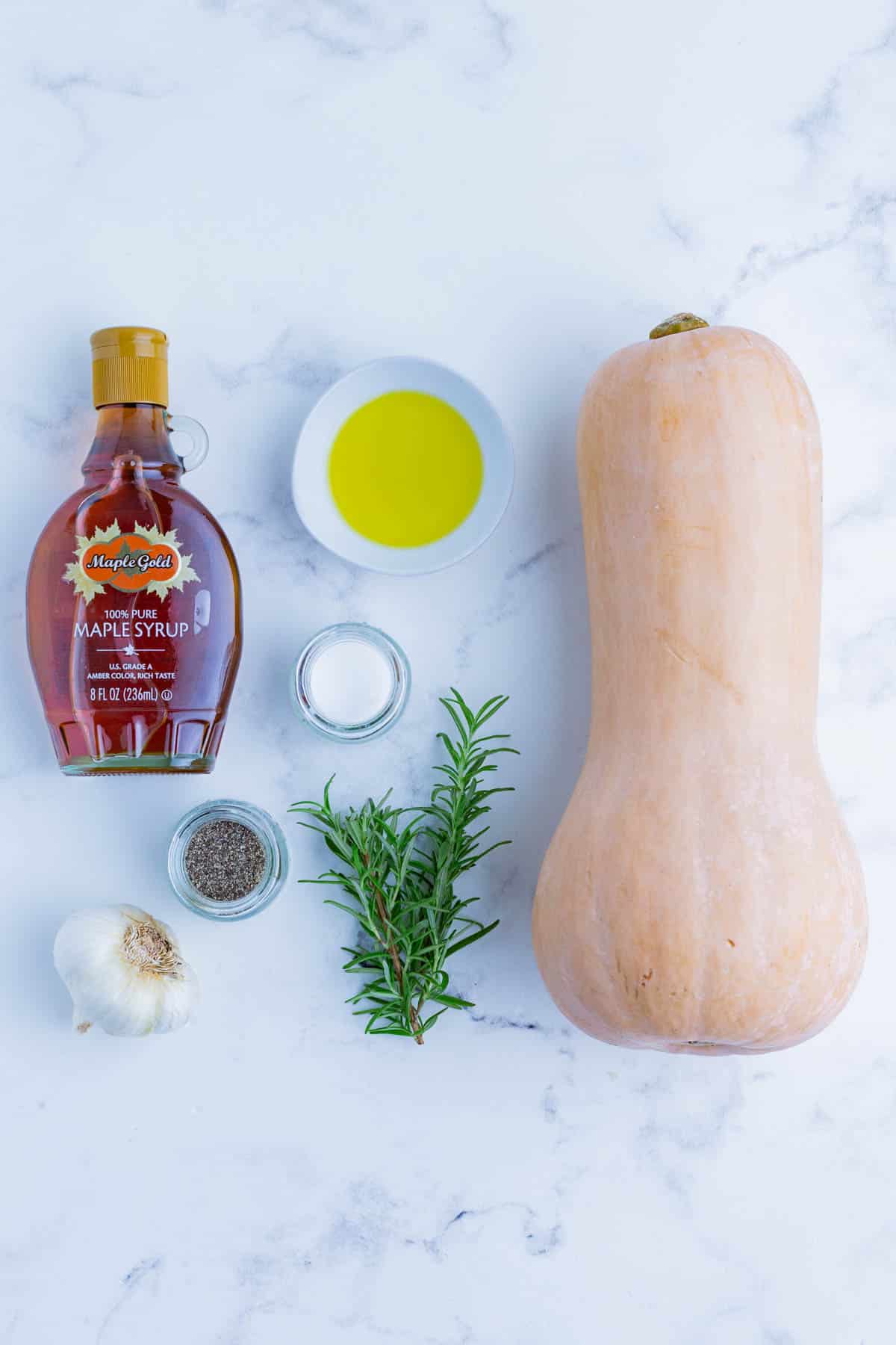 Butternut squash, oil, and seasonings are the ingredients for this dish.