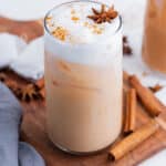 Iced Chai is a cold drink made with warm spices and tea.