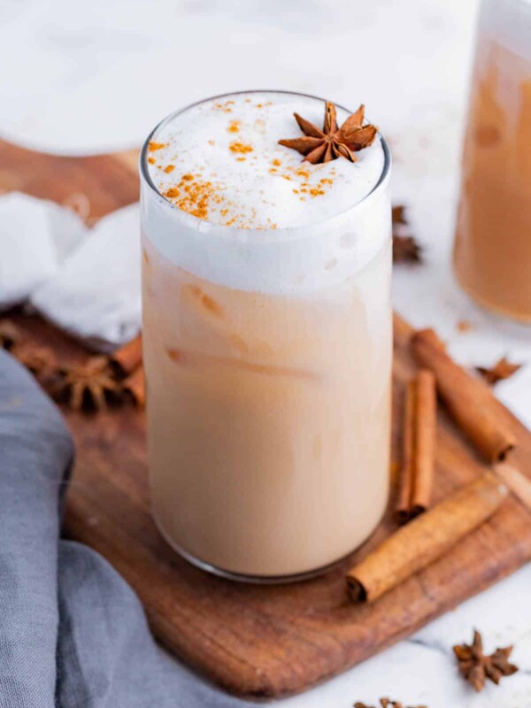 Iced Chai is a cold drink made with warm spices and tea.