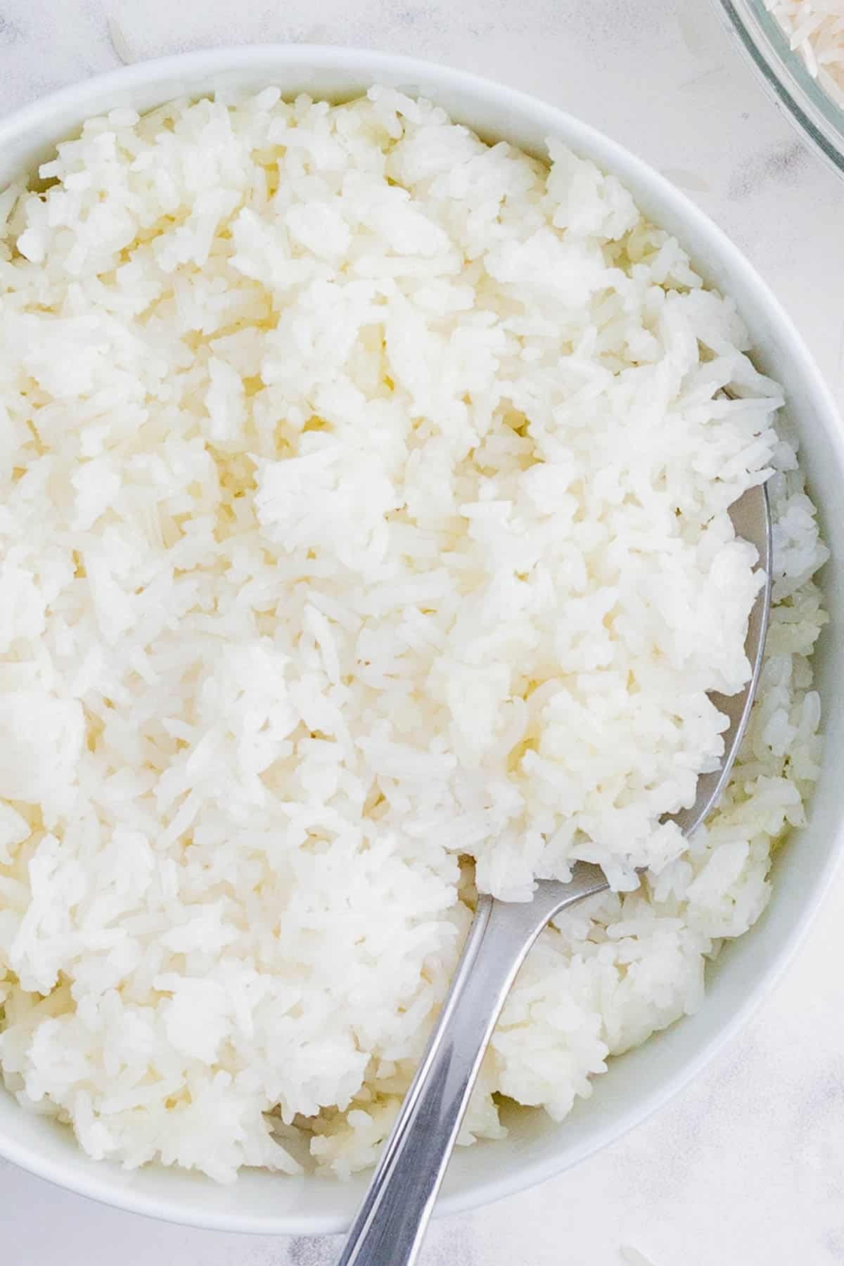 White rice in a bowl.