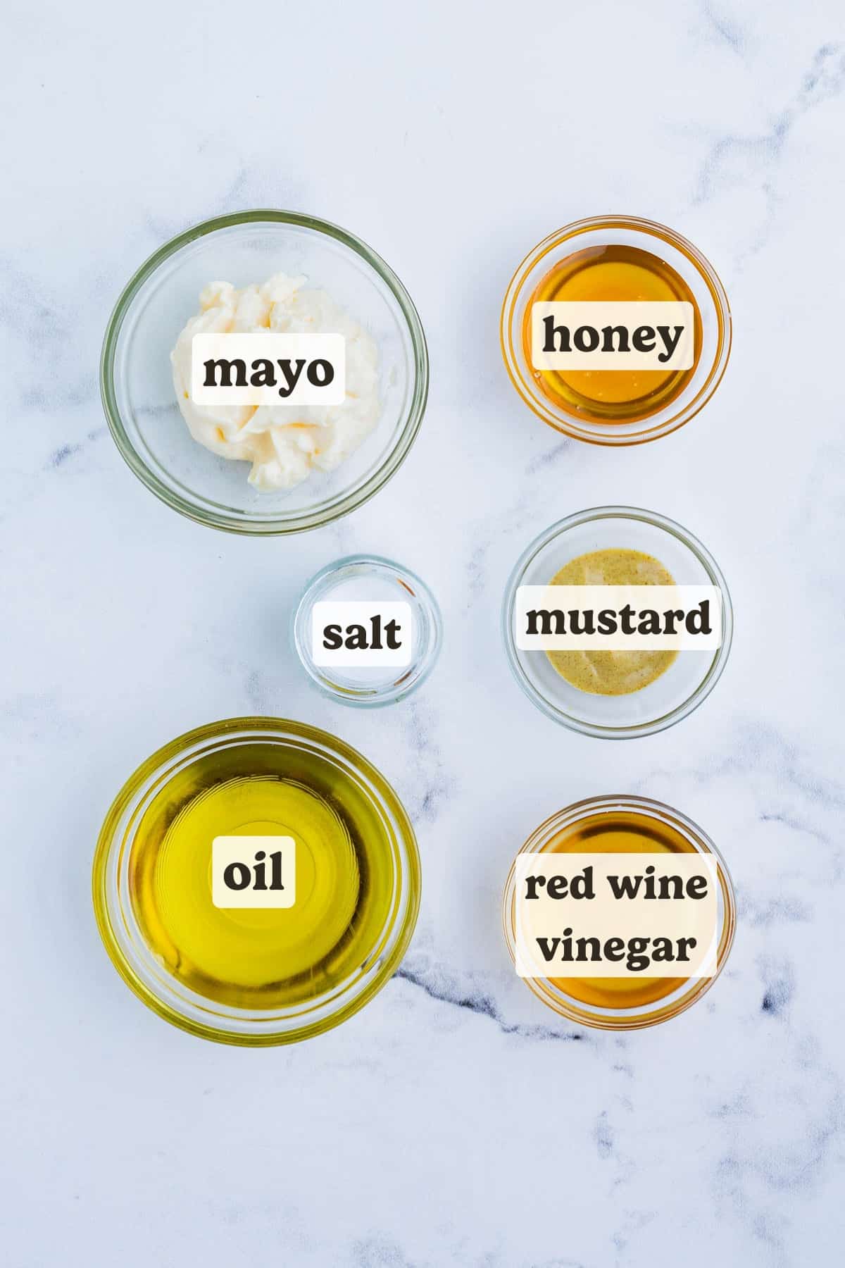 Oil, mayo, mustard, oil, and seasonings are the ingredients for this cobb salad dressing recipe.