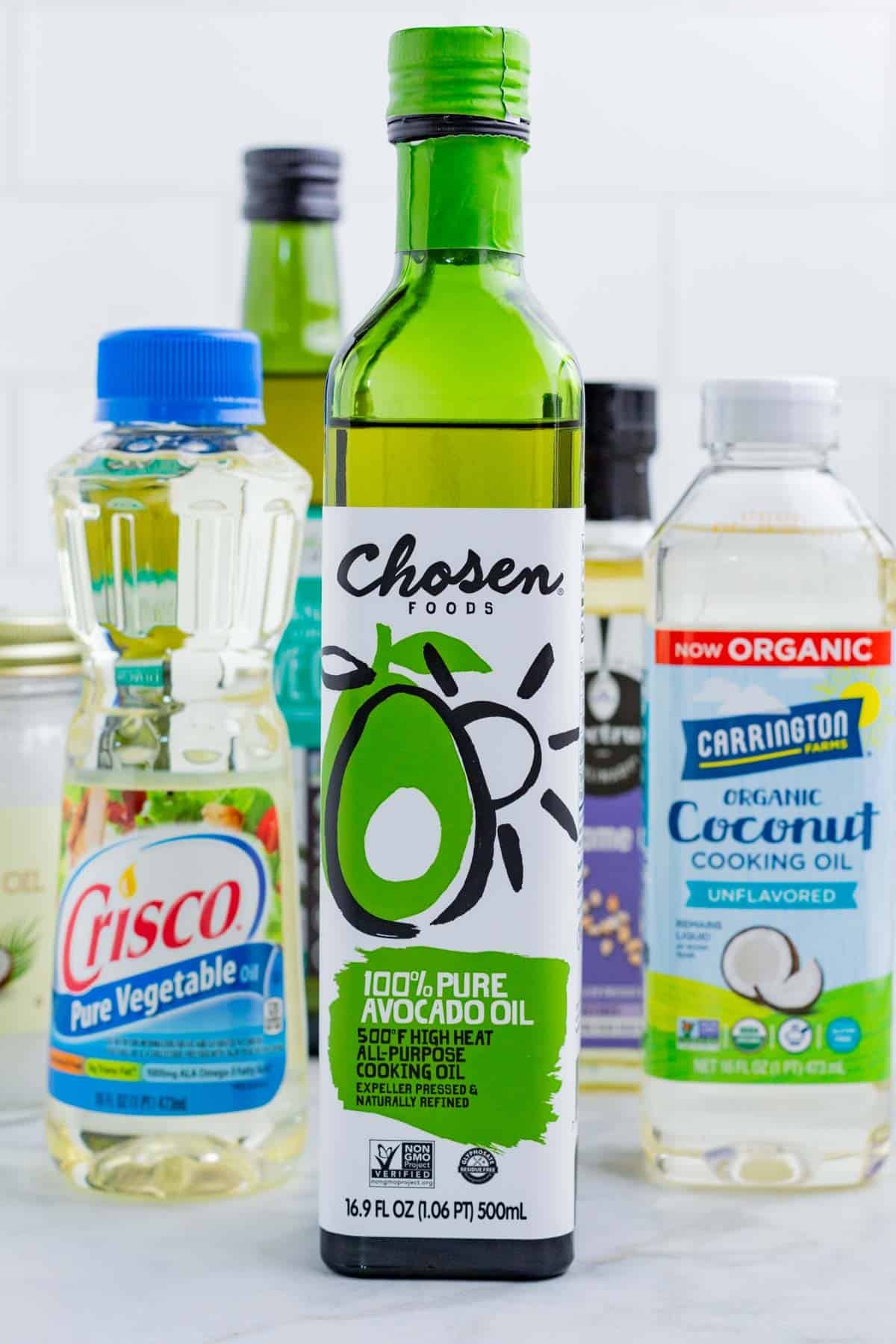 Oils in their original containers like avocado oil, Crisco oil, etc.