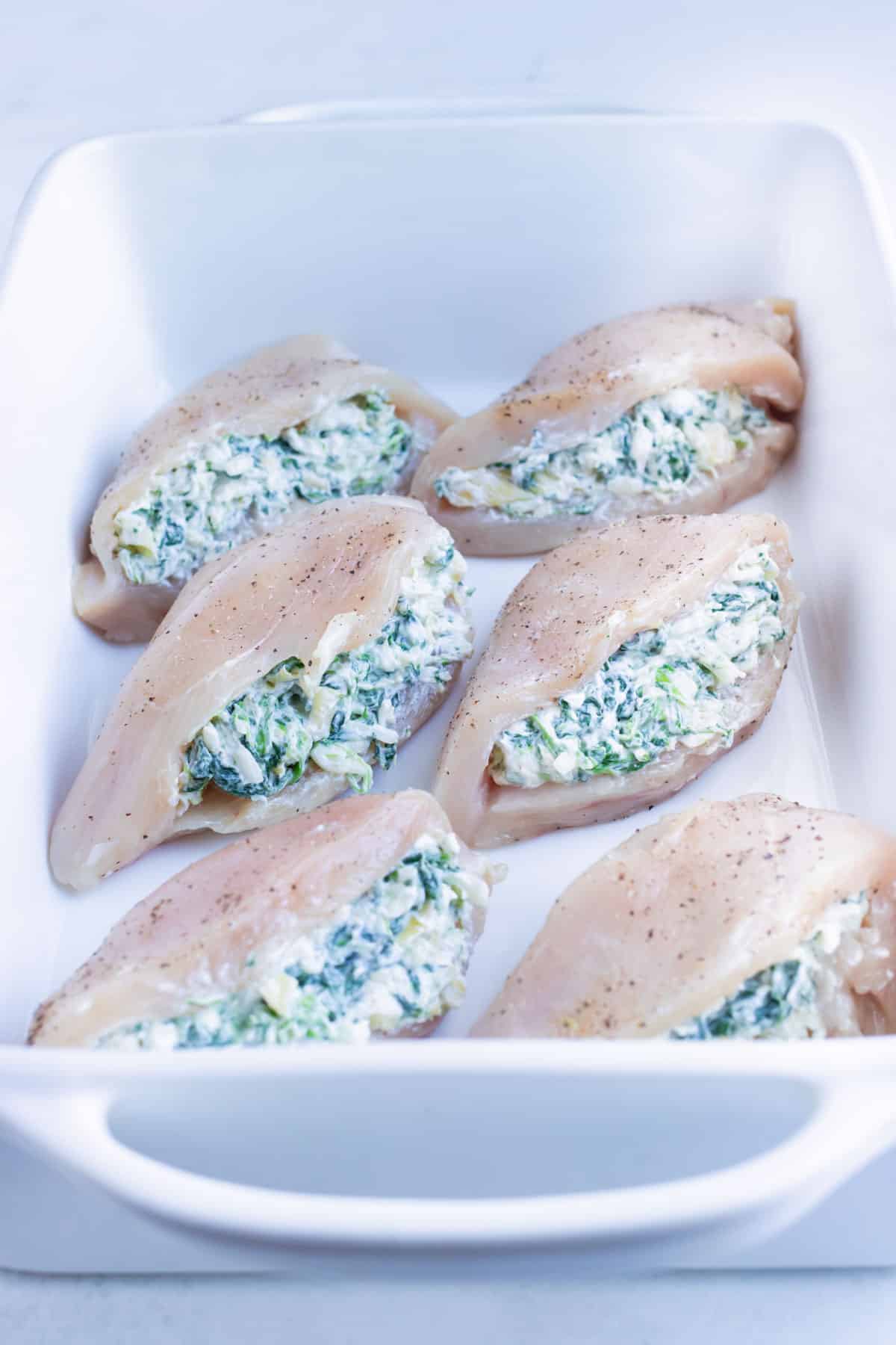 Keto friendly stuffed chicken is made in the oven for a healthy main dish.