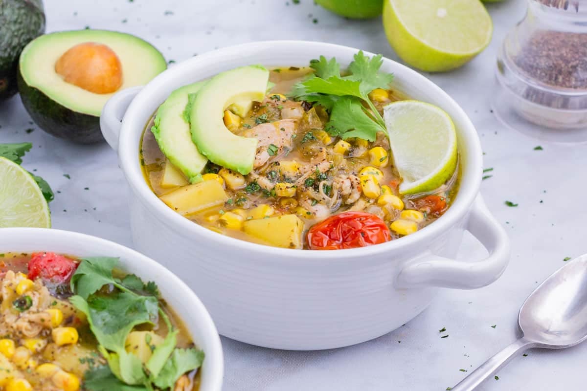 An easy green chile chicken soup made from scratch with roasted salsa verde.