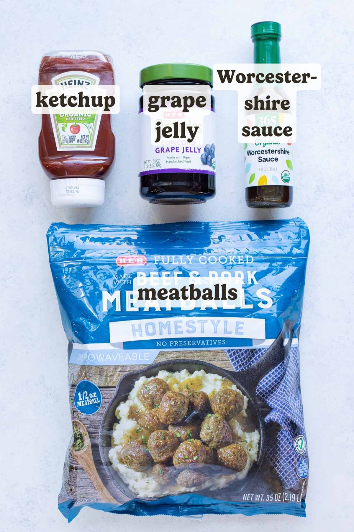 Meatballs, grape jelly, ketchup, and Worcestershire sauce are the ingredients for this crockpot meatball recipe.