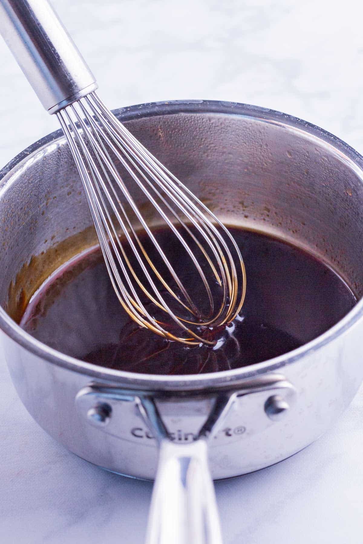 The Thai sauce is made in a saucepan.