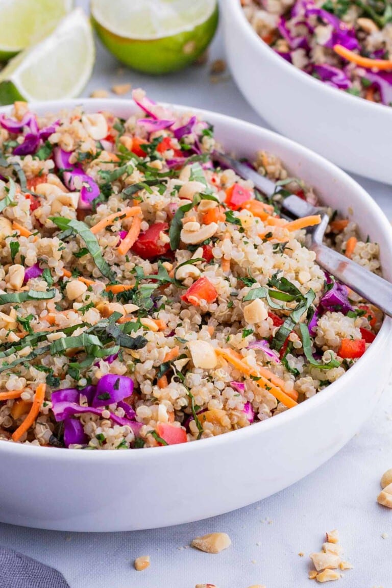 Easy Thai Peanut Quinoa Salad - Evolving Table