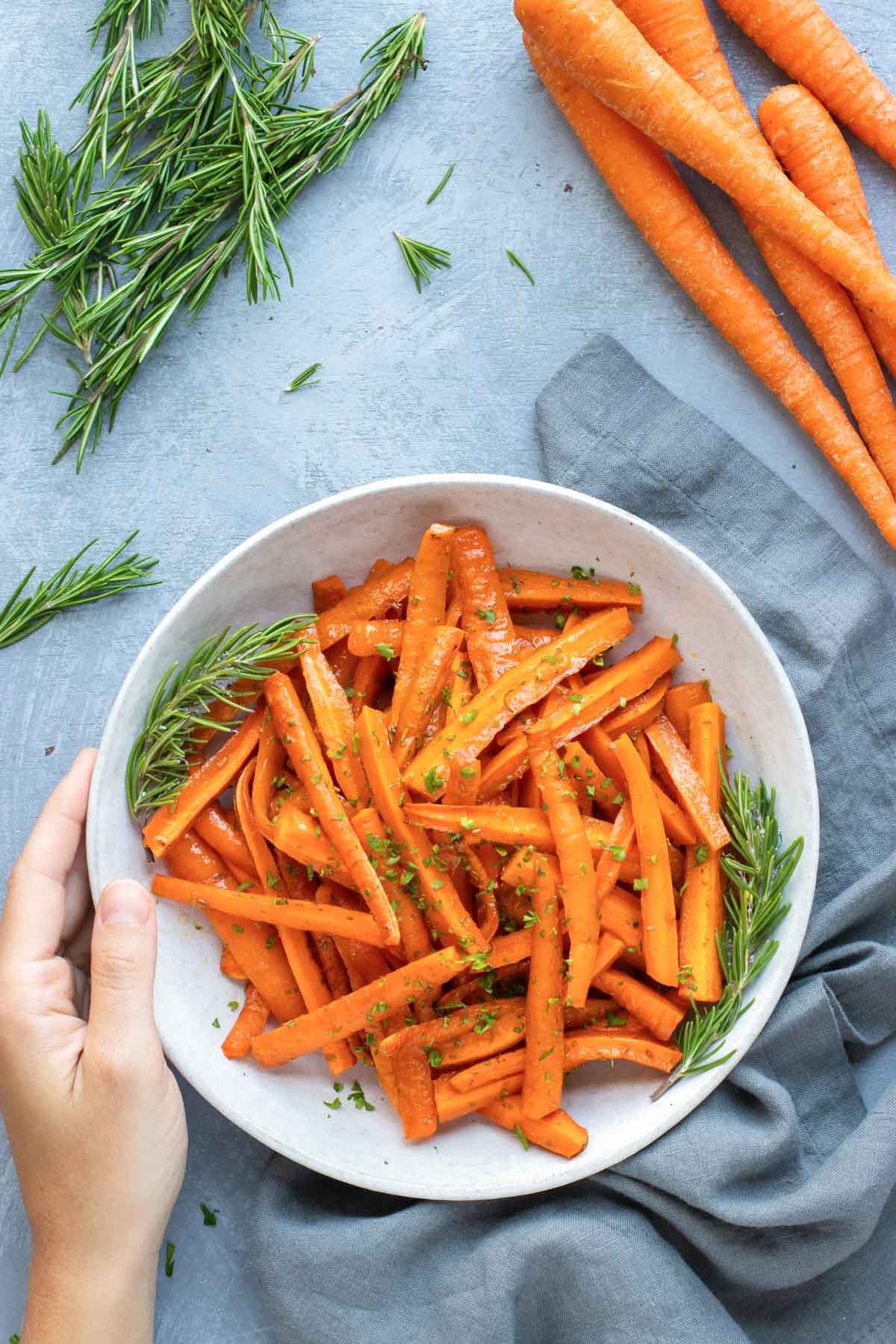 Overhead picture of gluten-free roasted carrots recipe.