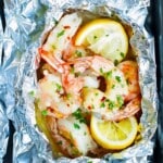 Shrimp Scampi Foil Packets with lemon and herbs.