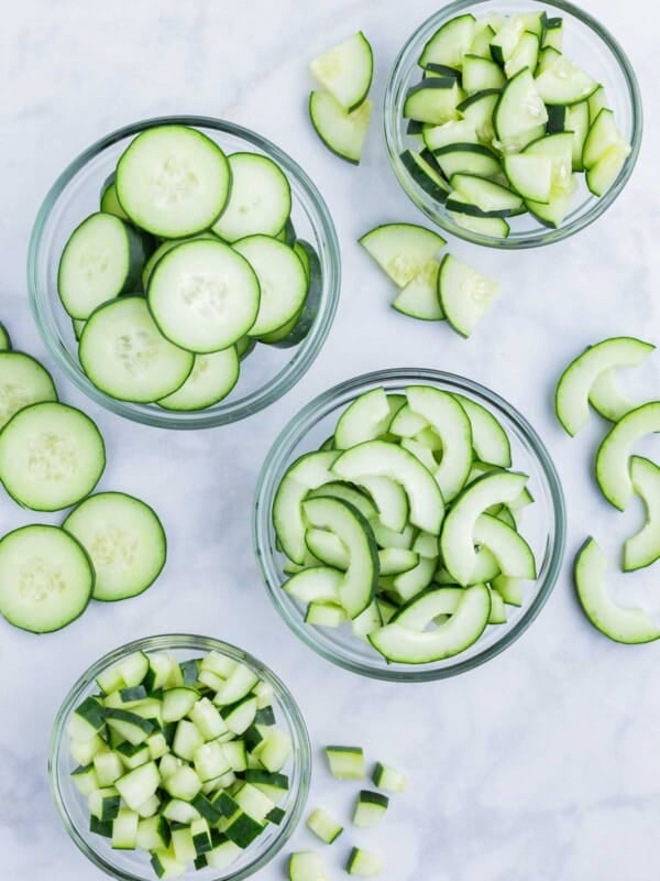 You can easily cut a cucumber into four different shapes.
