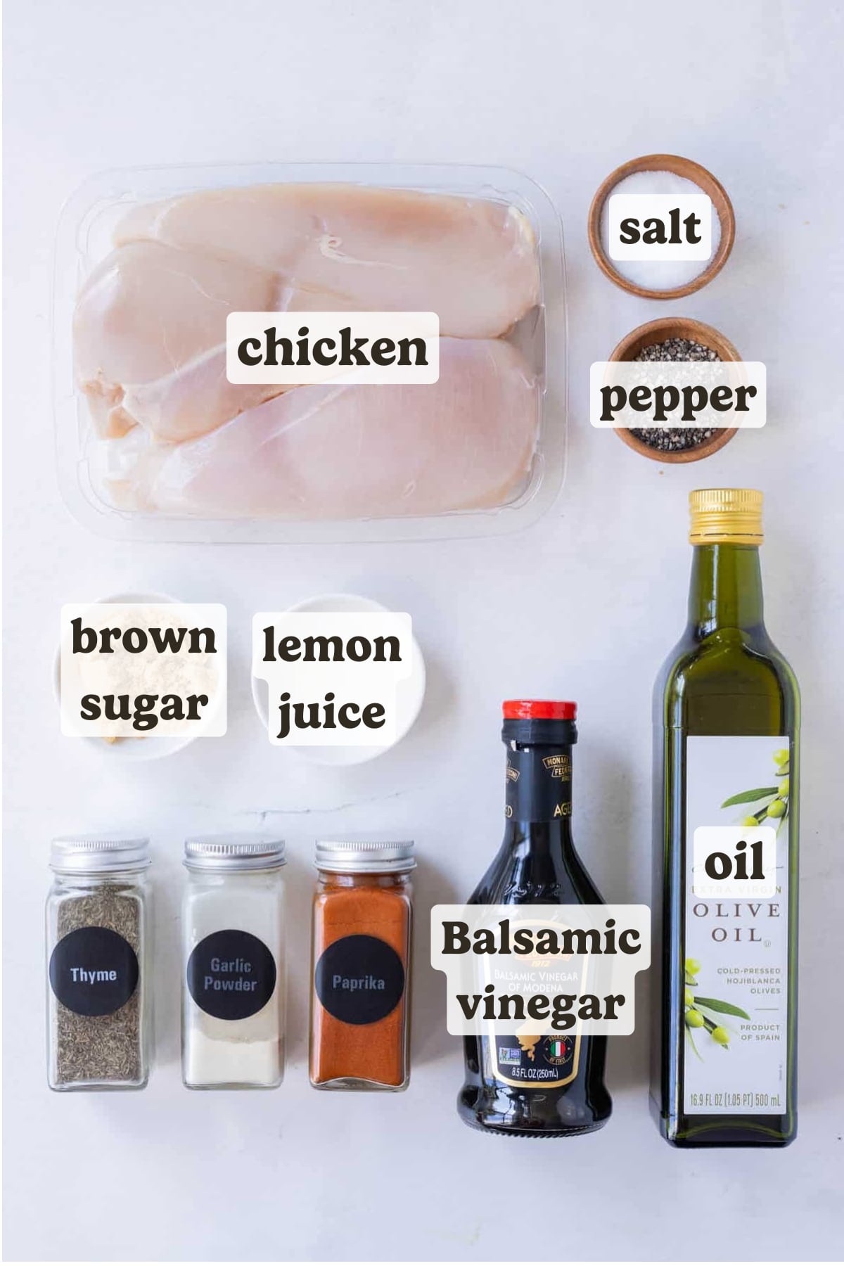 Chicken, balsamic vinegar, salt, brown sugar, and seasonings are the main ingredients of this dish.