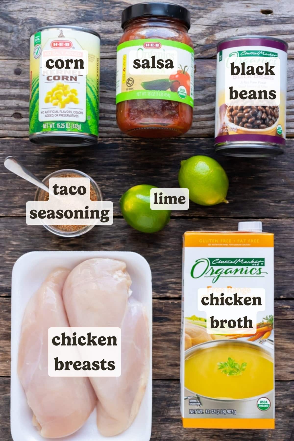 Chicken breasts, seasoning, beans, corn, and broth are the main ingredients for this chicken tortilla soup recipe.