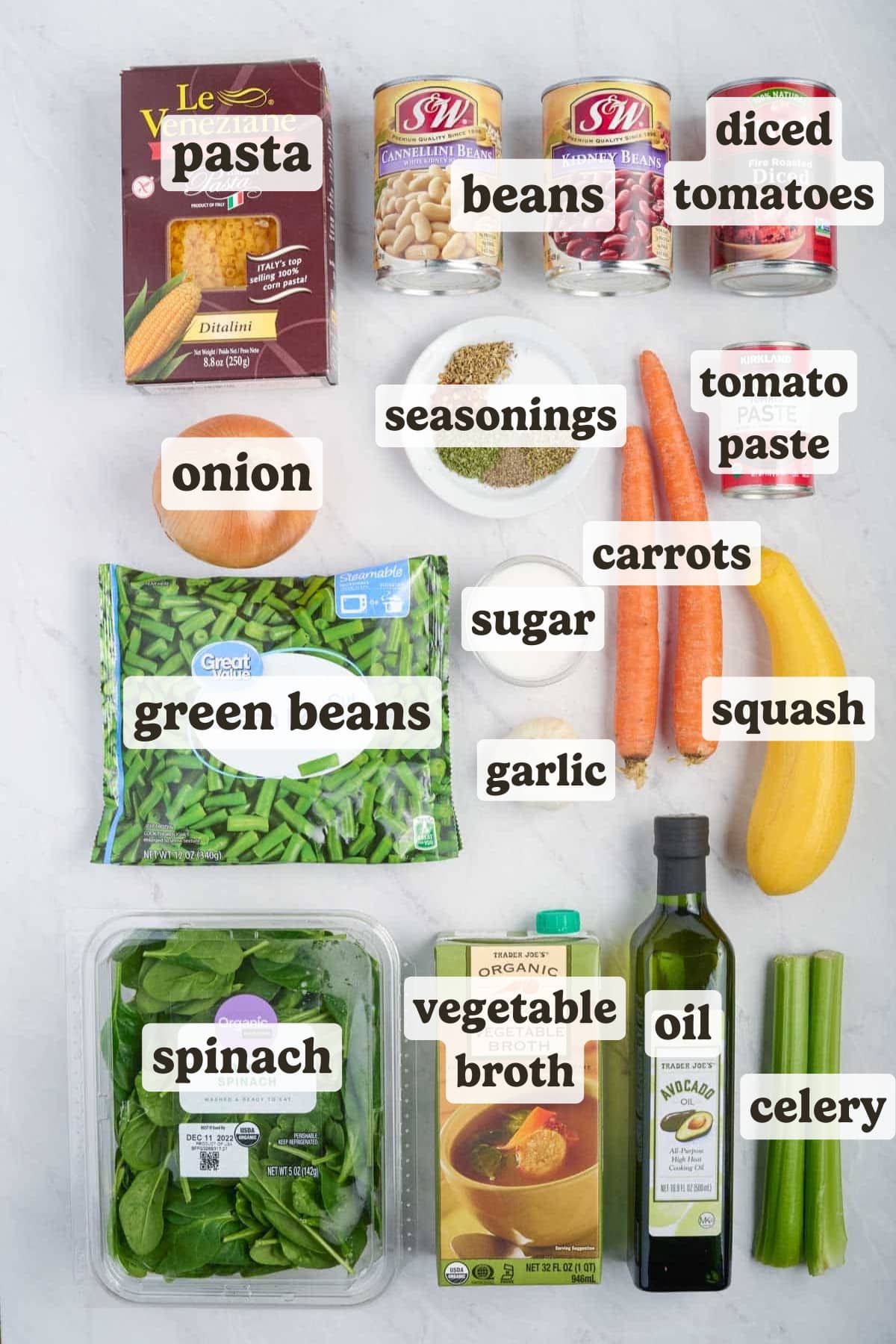 Vegetables, pasta, broth, and spices are the basic ingredients for this minestrone soup recipe.