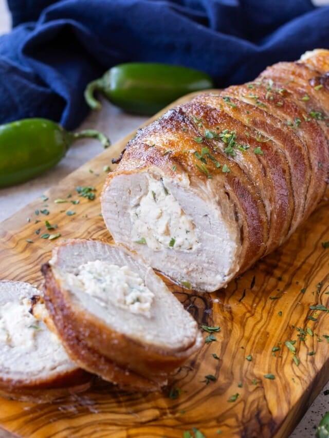 Bacon Wrapped Stuffed Pork Tenderloin - Evolving Table