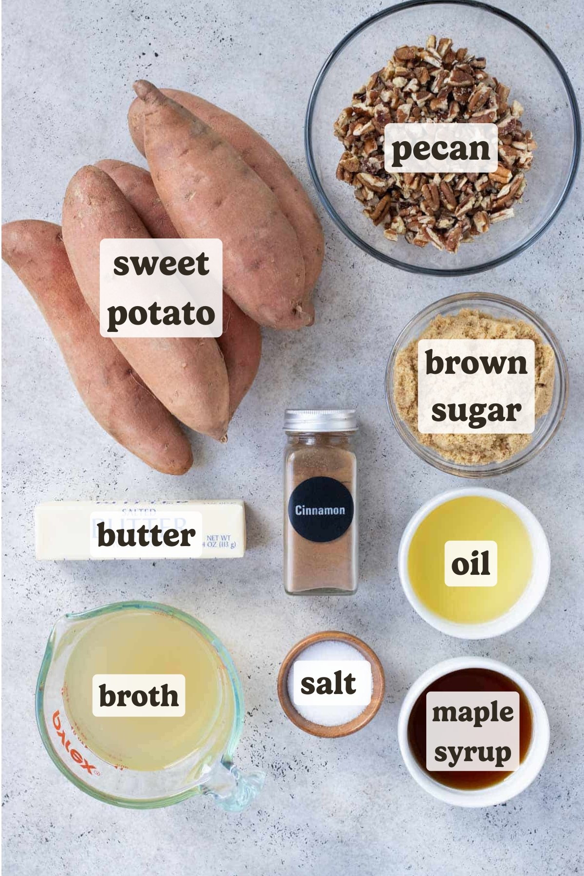 Sweet potatoes, pecans, brown sugar, and cinnamon are some of the ingredients for this sweet potato recipe.