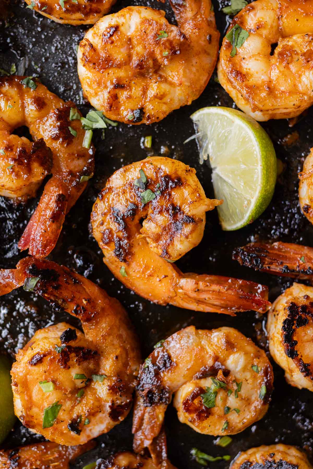 Chili Garlic Lime Shrimp RECIPE in a cast iron skillet.