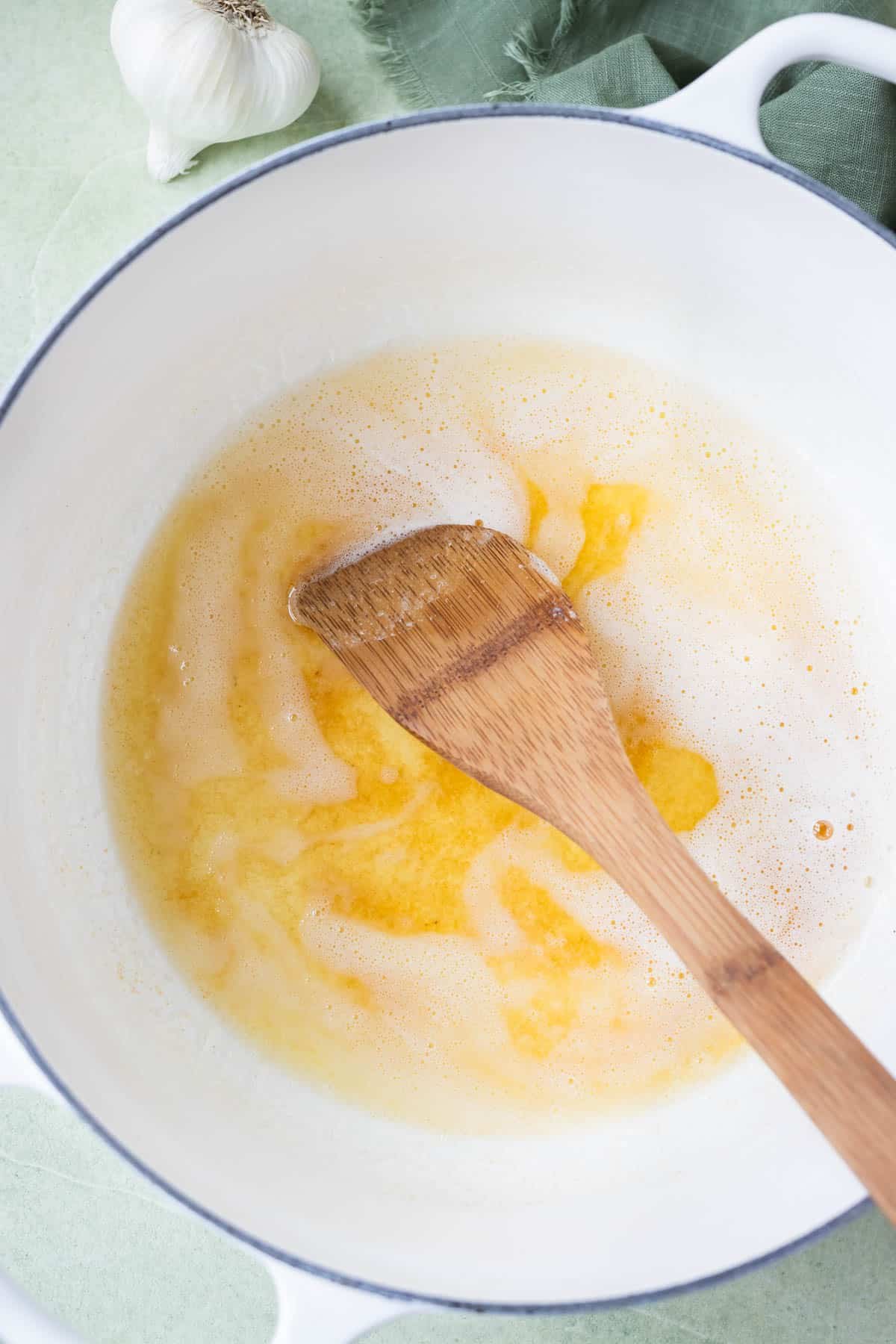 Butter is browned in a pot.