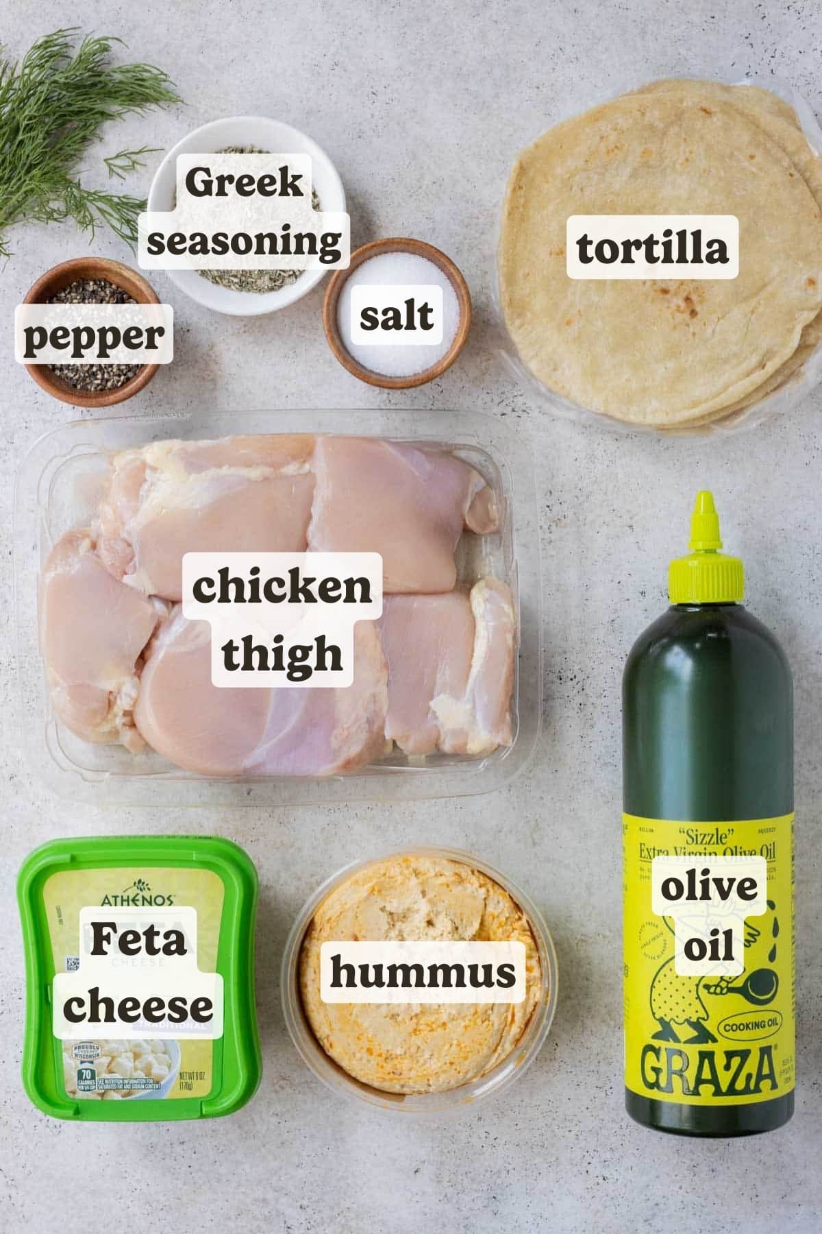 Chicken thighs, tortillas, hummus, and feta cheese are some of the main ingredients for these Greek Chicken Tacos.