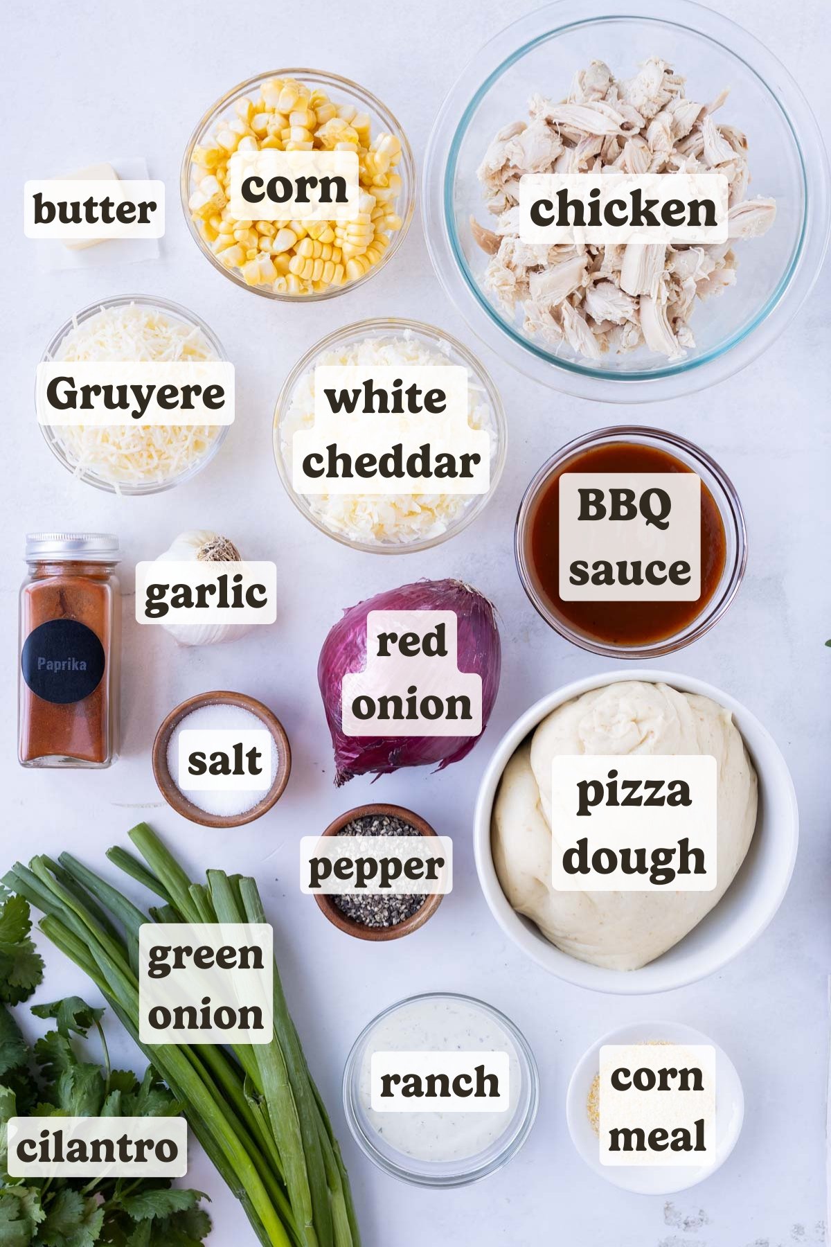 Pizza dough, chicken, bbq sauce, onion, cheese, and corn are the main ingredients for this BBQ Chicken Pizza recipe.