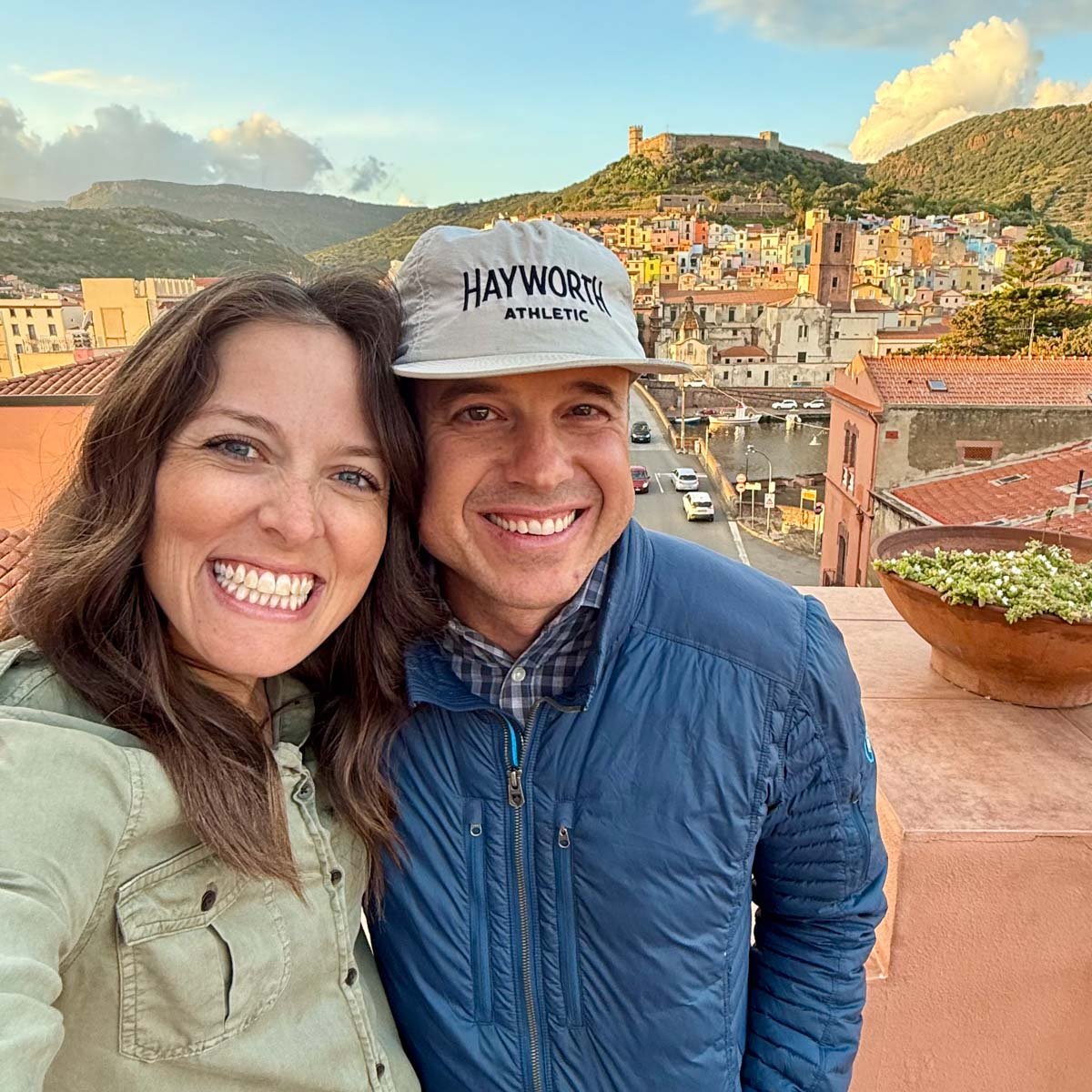 London and Justin in Bosa, Sardinia Italy.