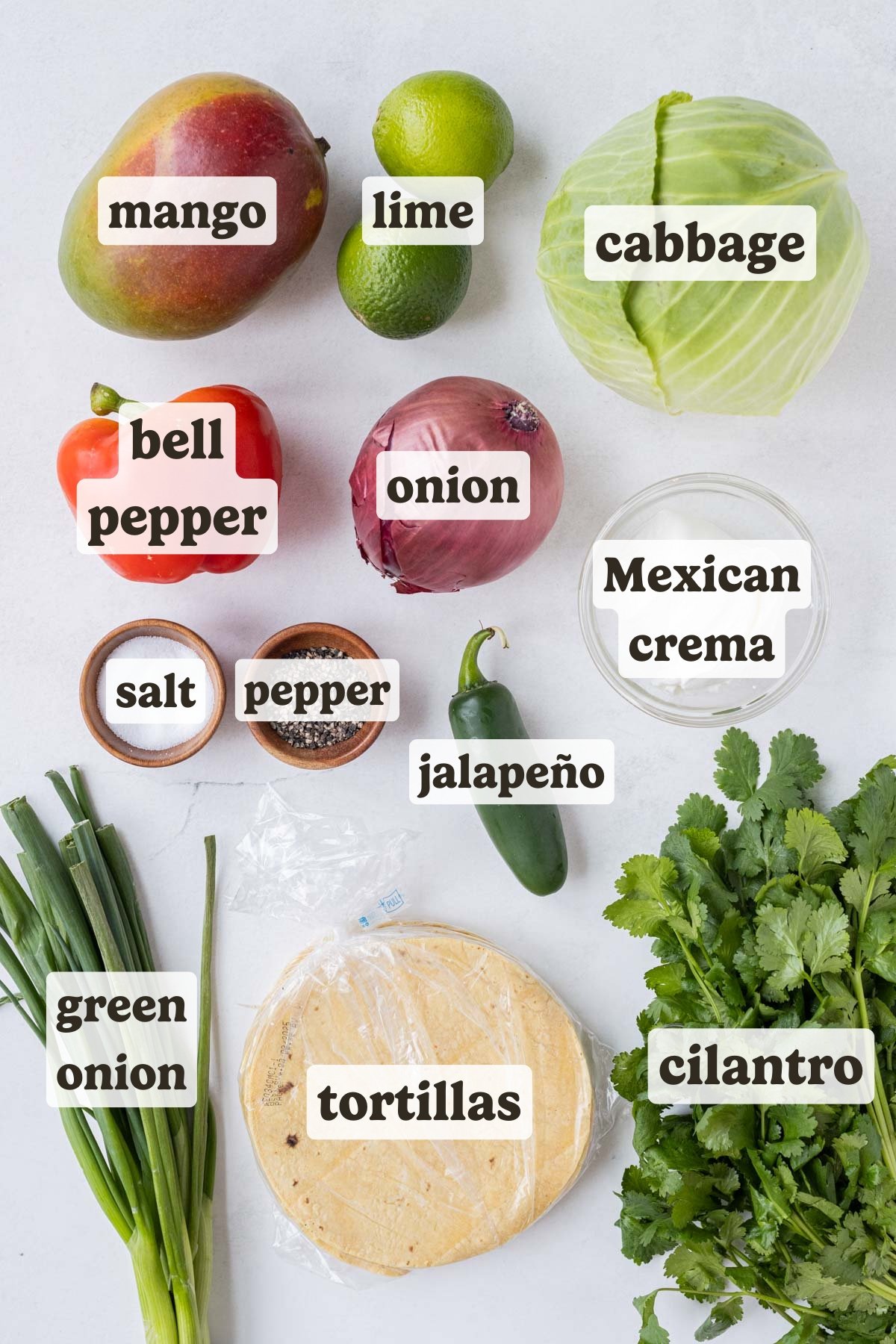 Tortillas, mango, lime, cabbage, and cilantro are some of the main ingredients for these shrimp tacos with mango salsa.