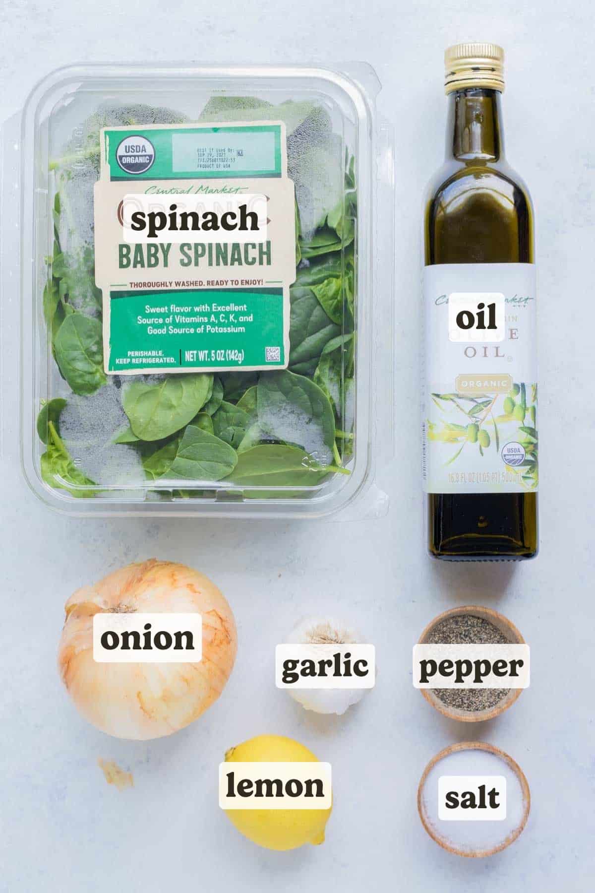 Spinach, lemon juice, onion, garlic, and seasonings are the main ingredients for this sauteed spinach dish.