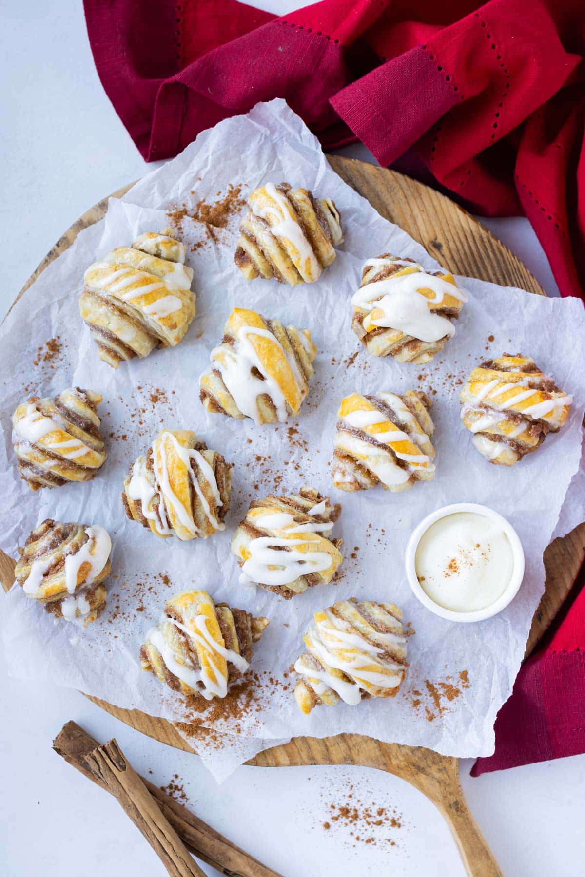 Mini cinnamon sugar puff pastry croissants are served for the holidays.