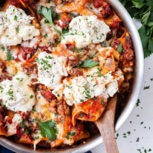 A lazy lasagna recipe is served in one pot for an easy weeknight dinner.