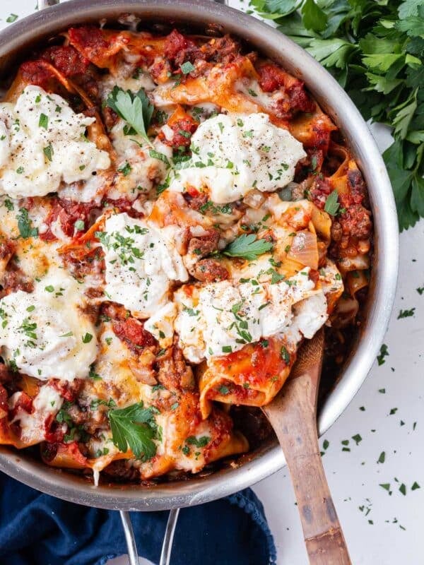A lazy lasagna recipe is served in one pot for an easy weeknight dinner.