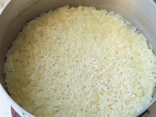 Cooked basmati rice in a pot for zucchini rice