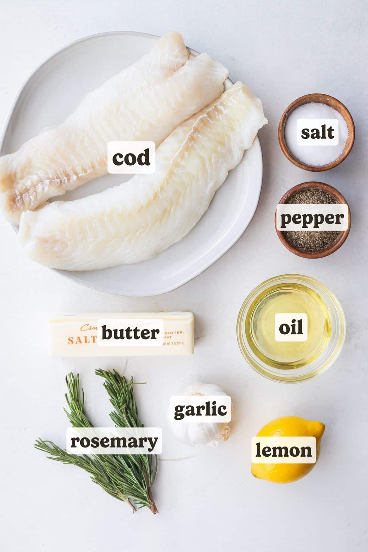 The ingredients for garlic butter cod.