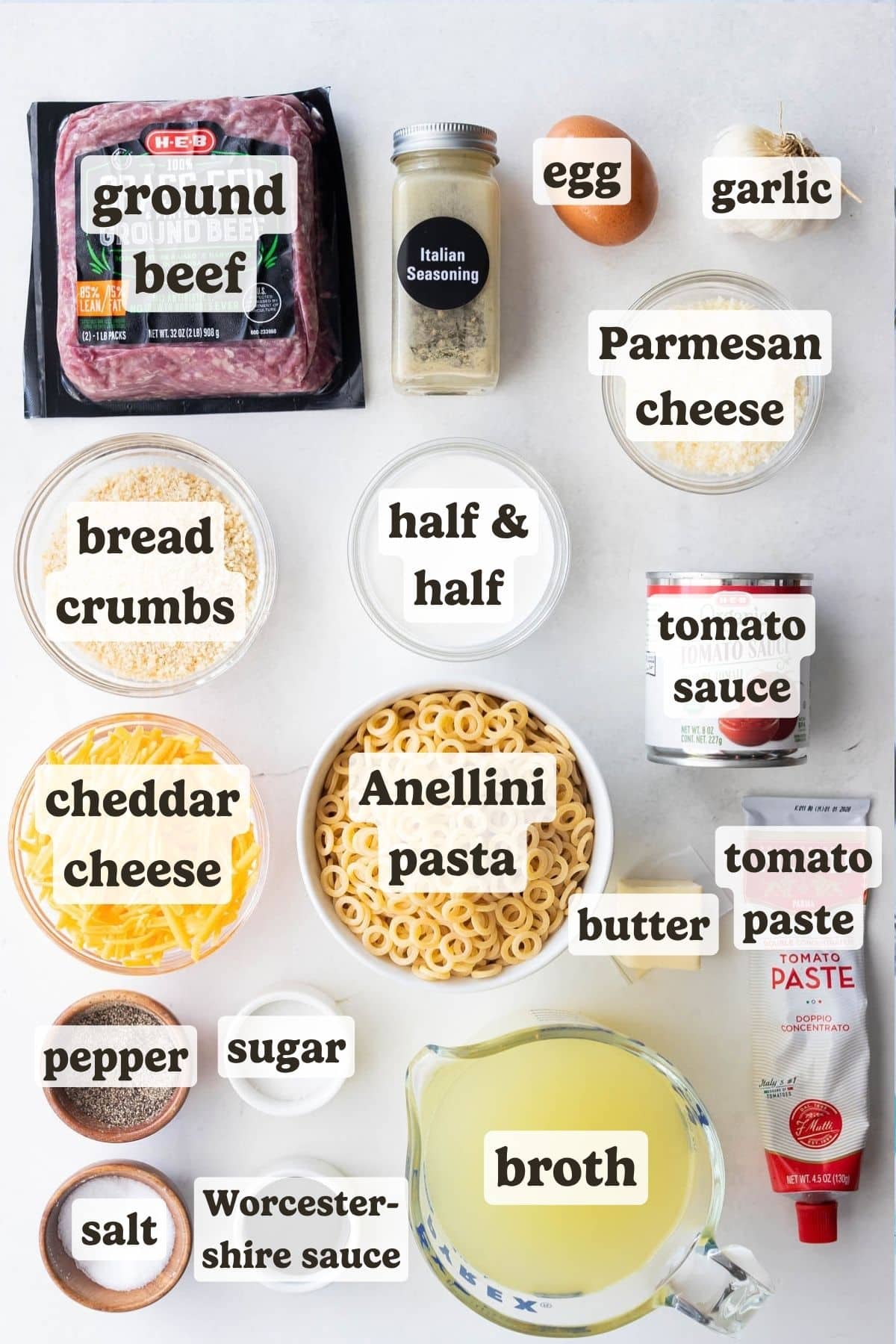 The ingredients for homemade spaghettiOs and meatballs.