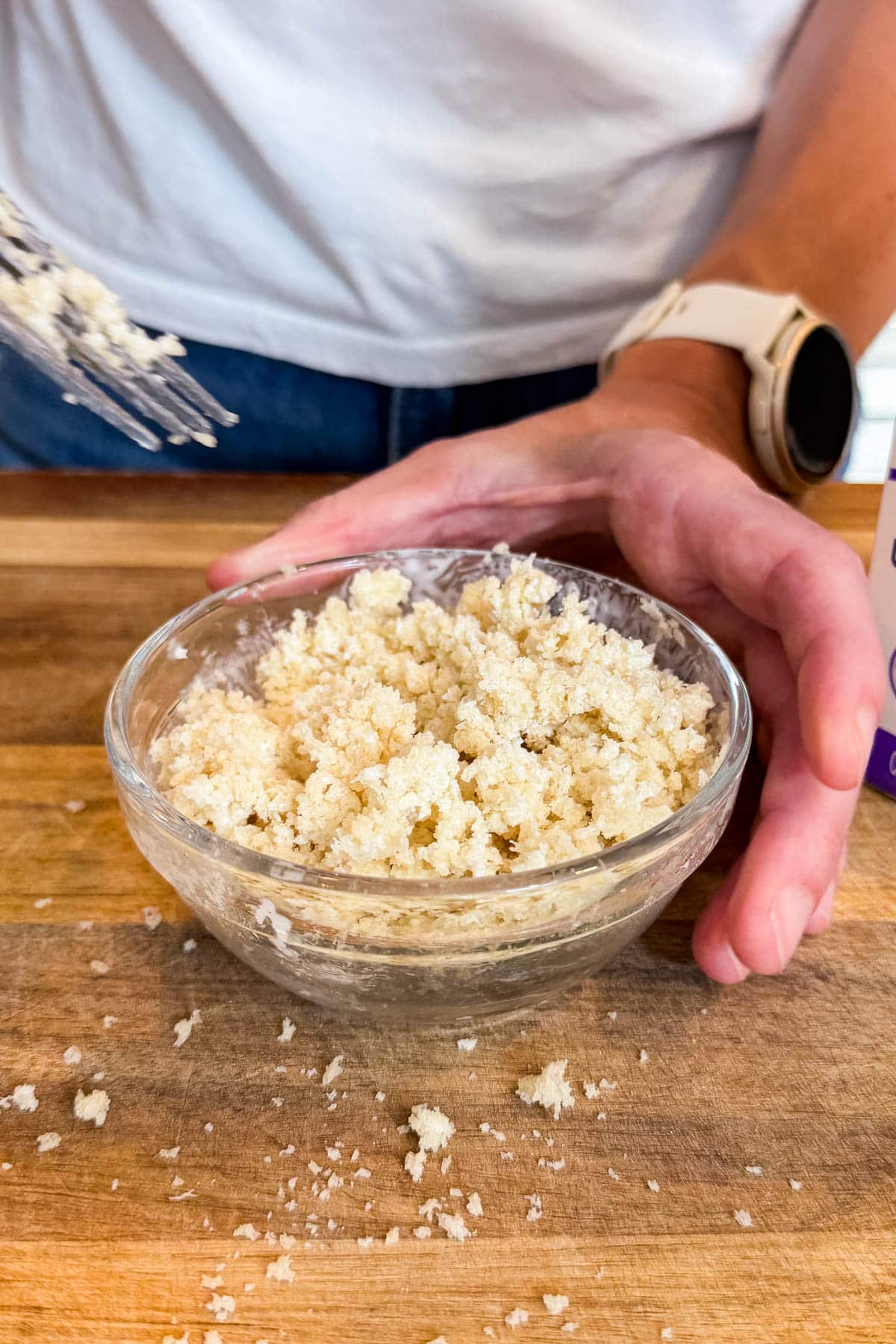 Panko and heavy cream mixed into a panade for tender chicken meatballs