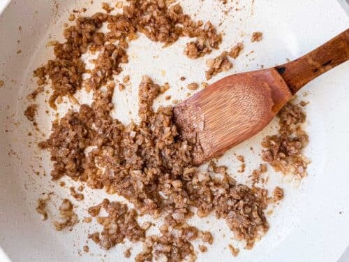 Toasted garam masala, coriander, cumin, and fenugreek stirred into onions for homemade butter chicken sauce