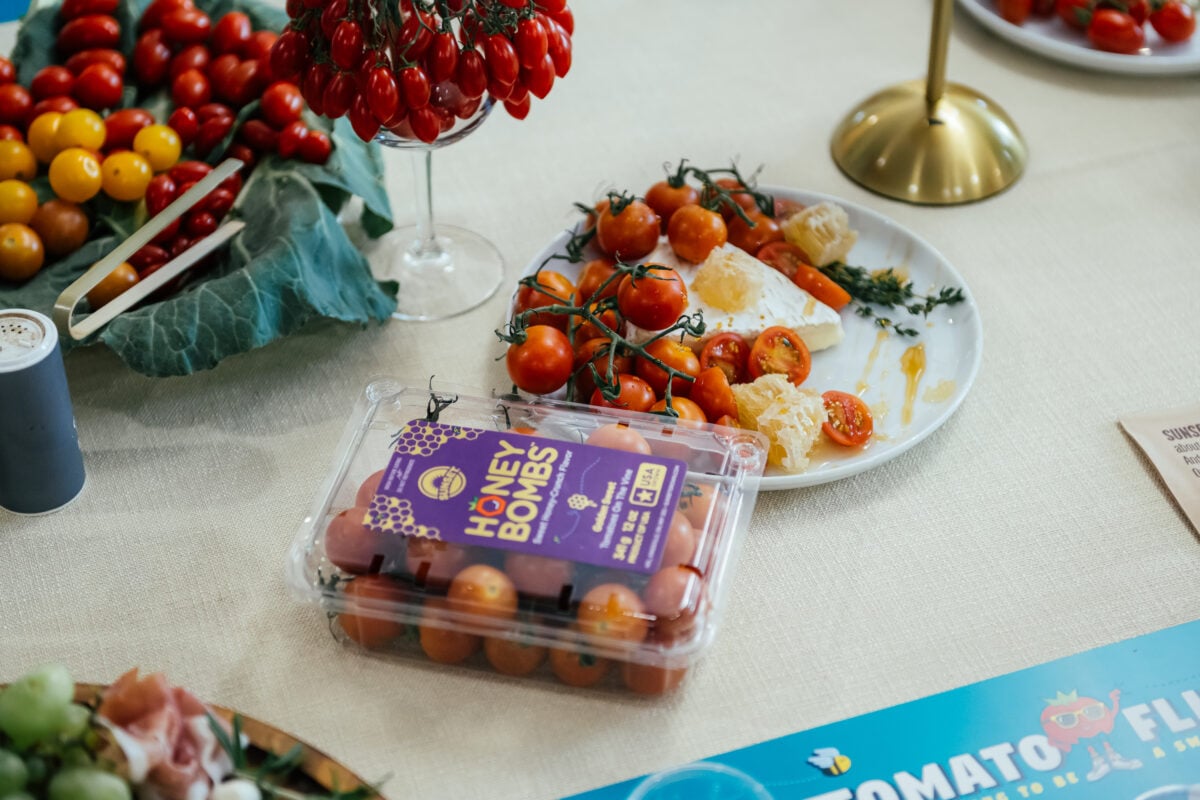 A package of Sunset Honey Bombs golden cherry tomatoes at the Sunset tomato tasting during the Fresh Air Retreat