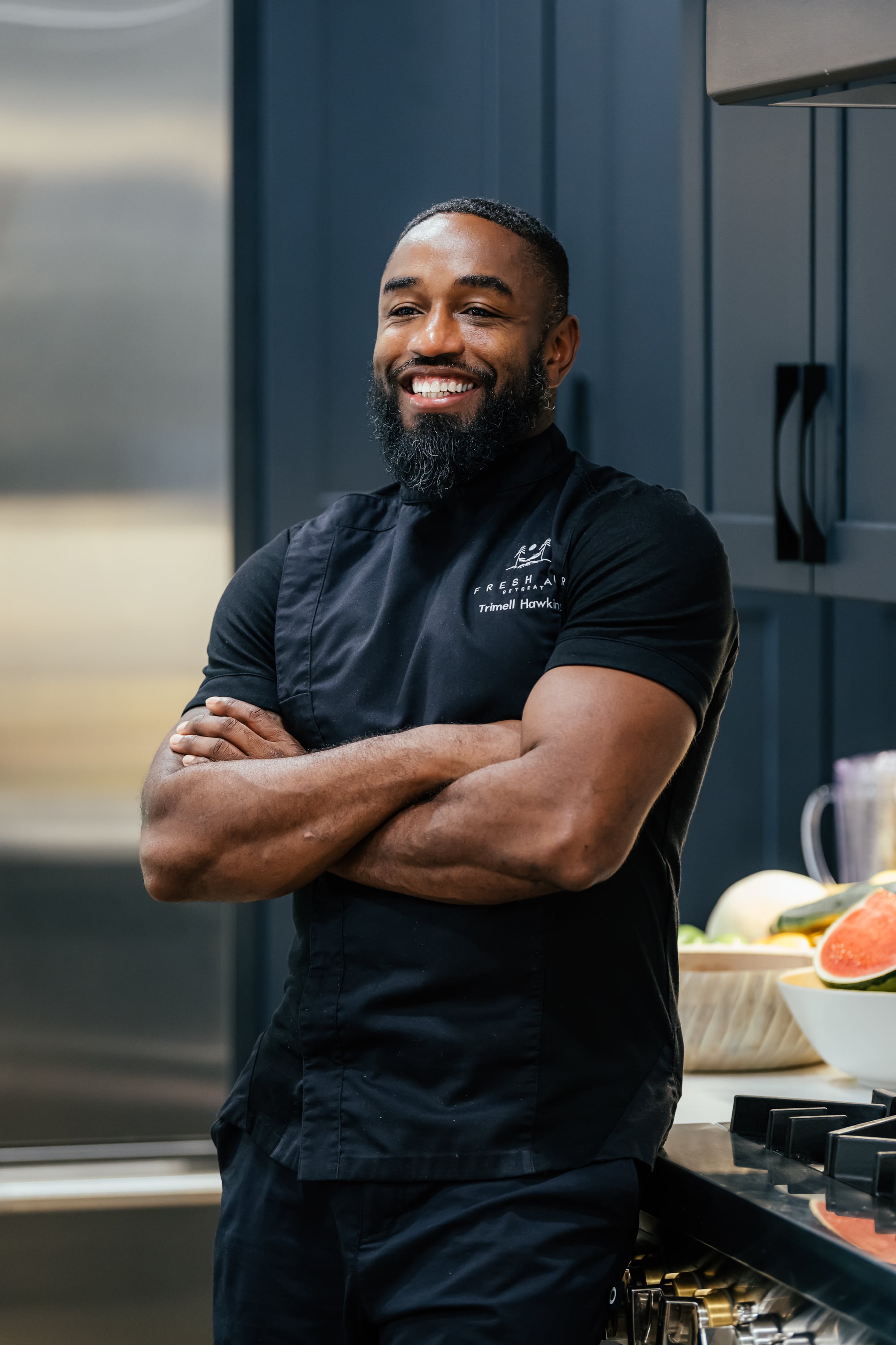 Chef Trimell in the kitchen at the Fresh Air Retreat house in Austin